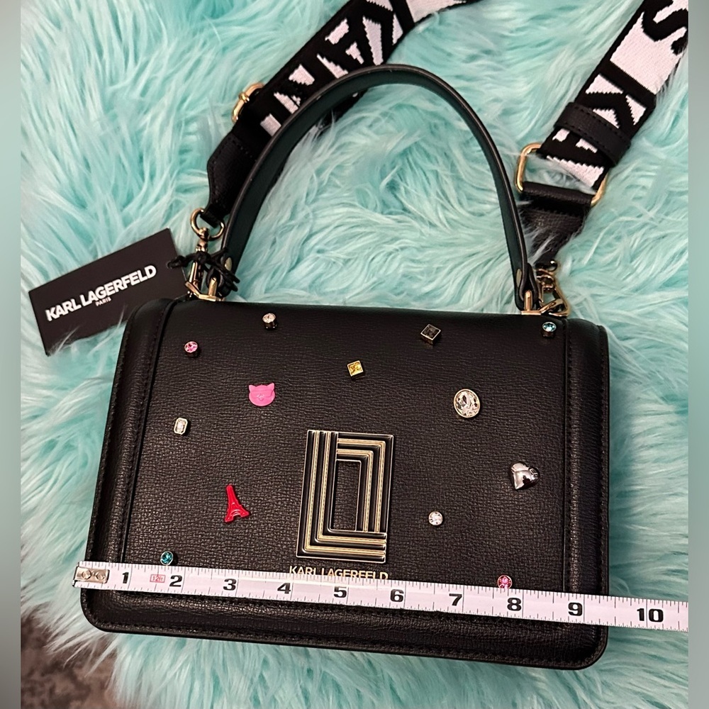 Karl Lagerfeld Paris Black Embellished Women's Handbag NEW! FIRM 65% OFF! - Picture 10 of 12